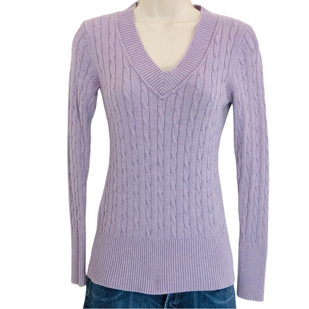 Ann Taylor Loft Lilac Cable Knit V Neck Sweater